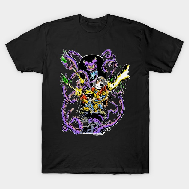 Spaceman Battle Spiff Bros T-Shirt by SketchbooksTees